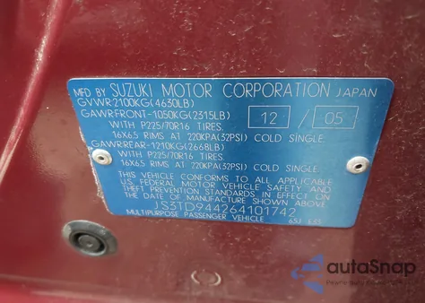 2006 Suzuki Grand Vitara Xsport z USA, uszkodzony, nr VIN JS3TD944264101742